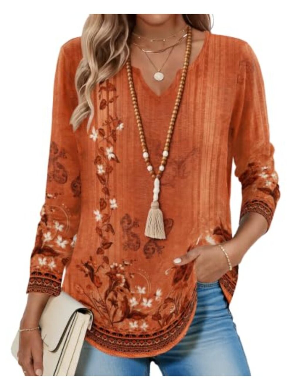 Zeagoo Women's Long Sleeve V-Neck Tunic Top Polyester Spandex Casual